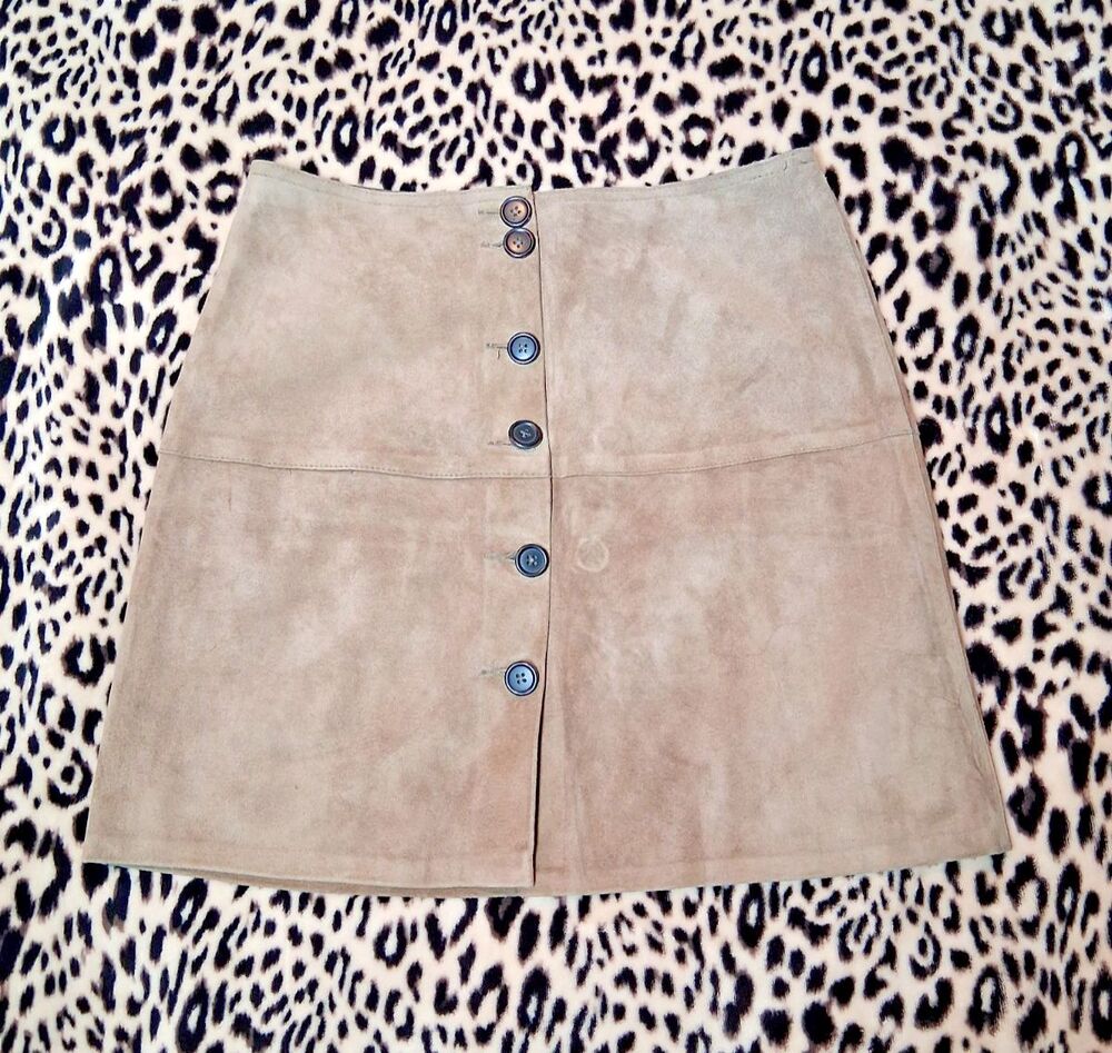 Vintage Firenze Santa Barbara 100% Leather Brown Suede leather Mini Y2k Skirt